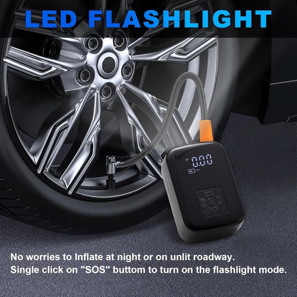Portable Air Compressor with Digital Display and LED Light