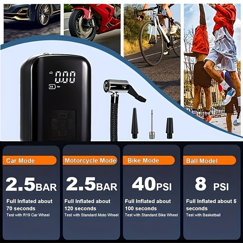 Portable Air Compressor with Digital Display and LED Light