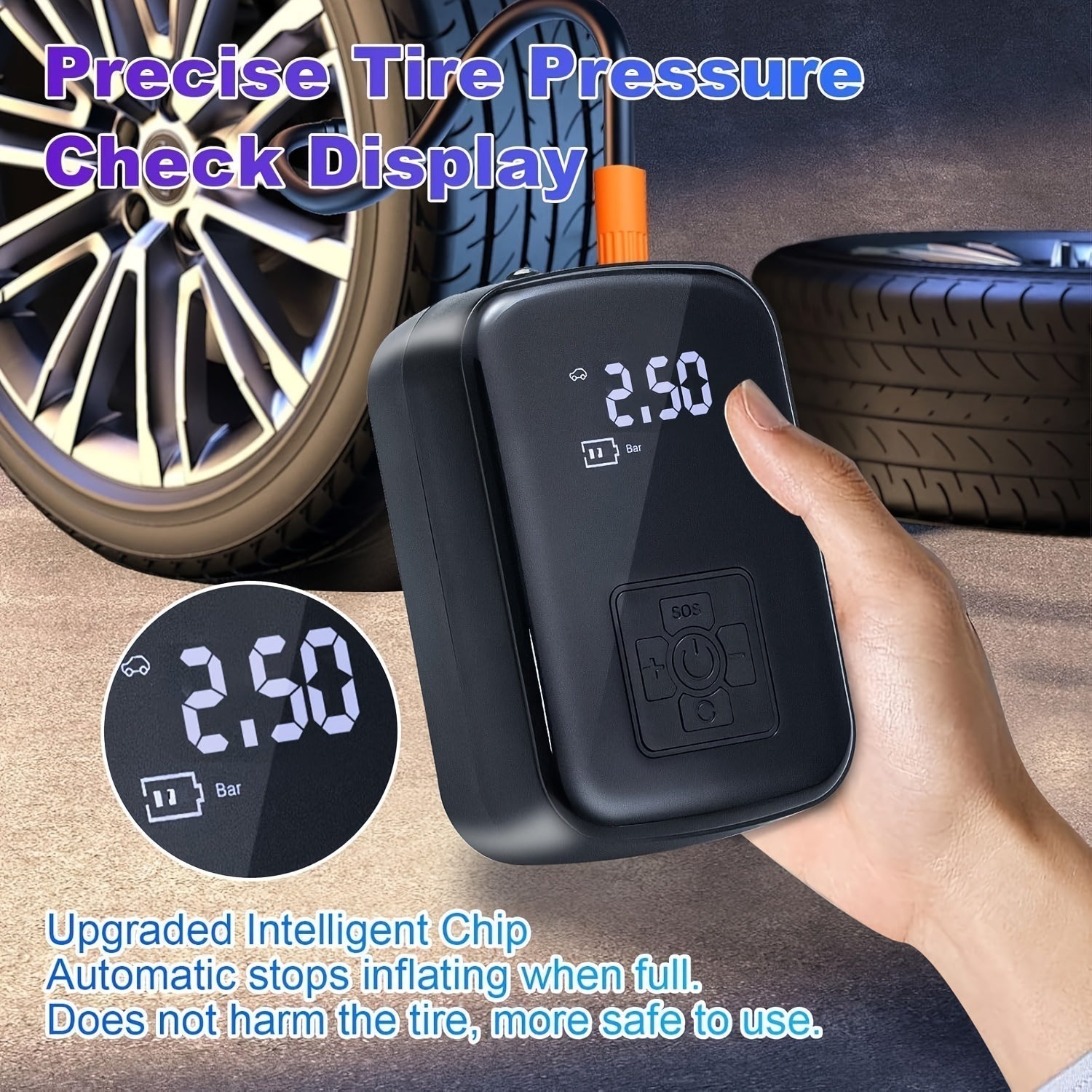 Portable Air Compressor with Digital Display and LED Light