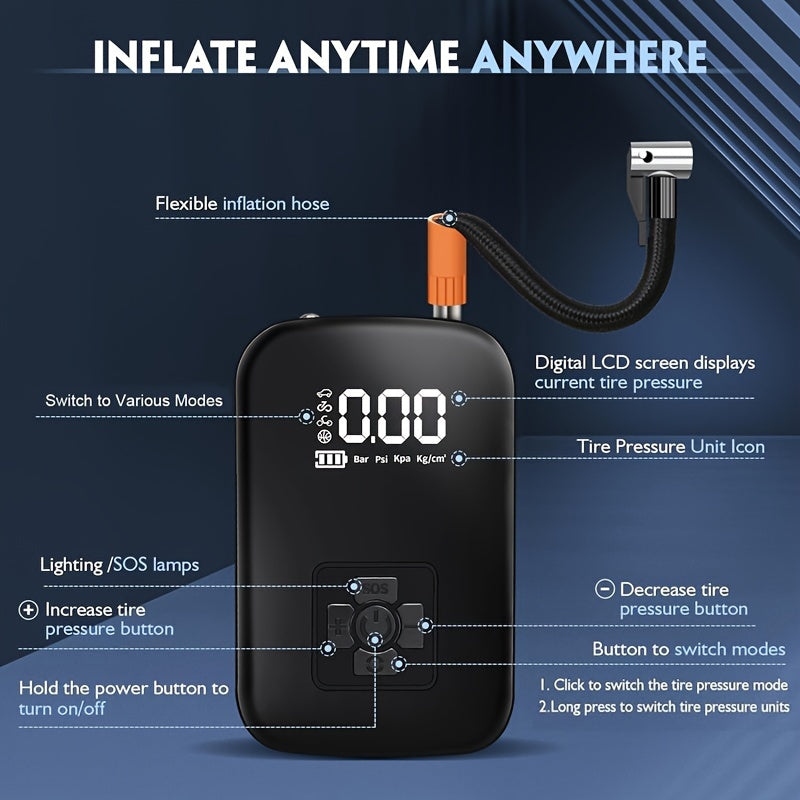 Portable Air Compressor with Digital Display and LED Light