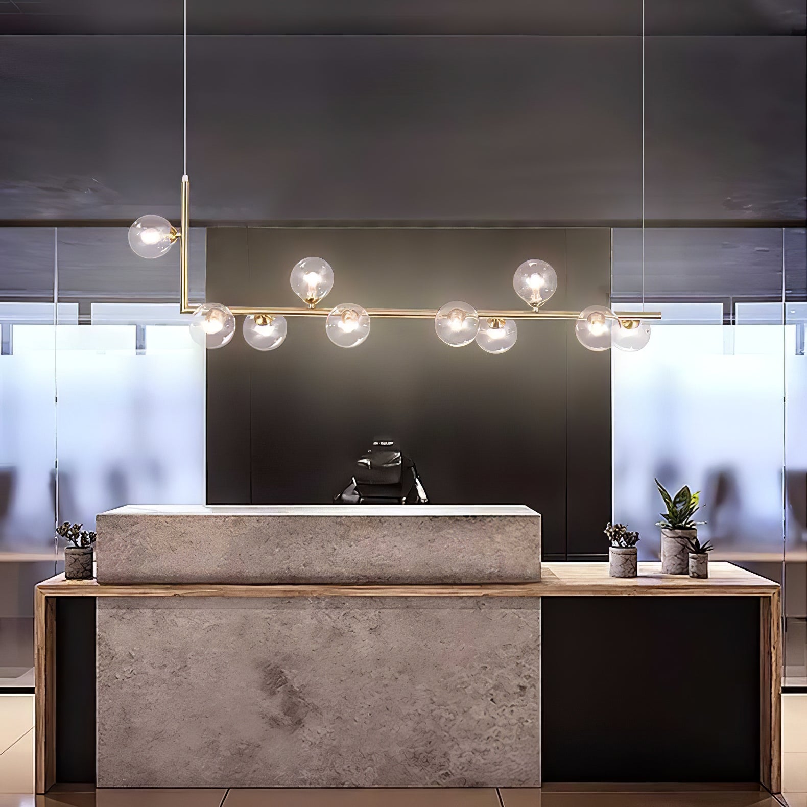 Air 73 Pendant Light, Clear Glass Spheres, Black or Gold Steel, G9