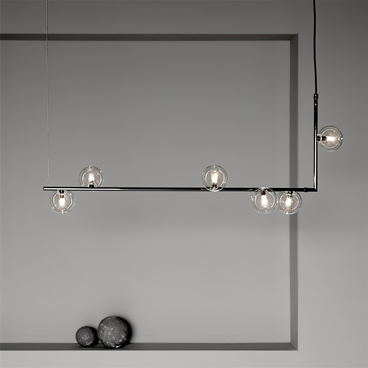 Air 73 Pendant Light, Clear Glass Spheres, Black or Gold Steel, G9