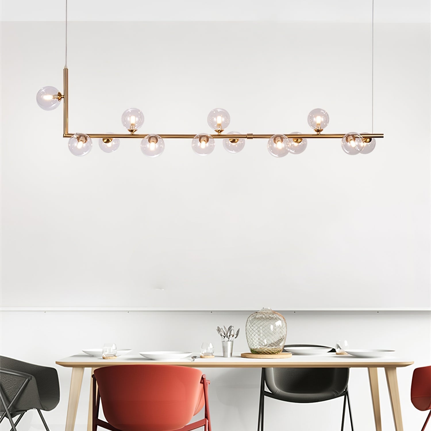 Air 73 Pendant Light, Clear Glass Spheres, Black or Gold Steel, G9