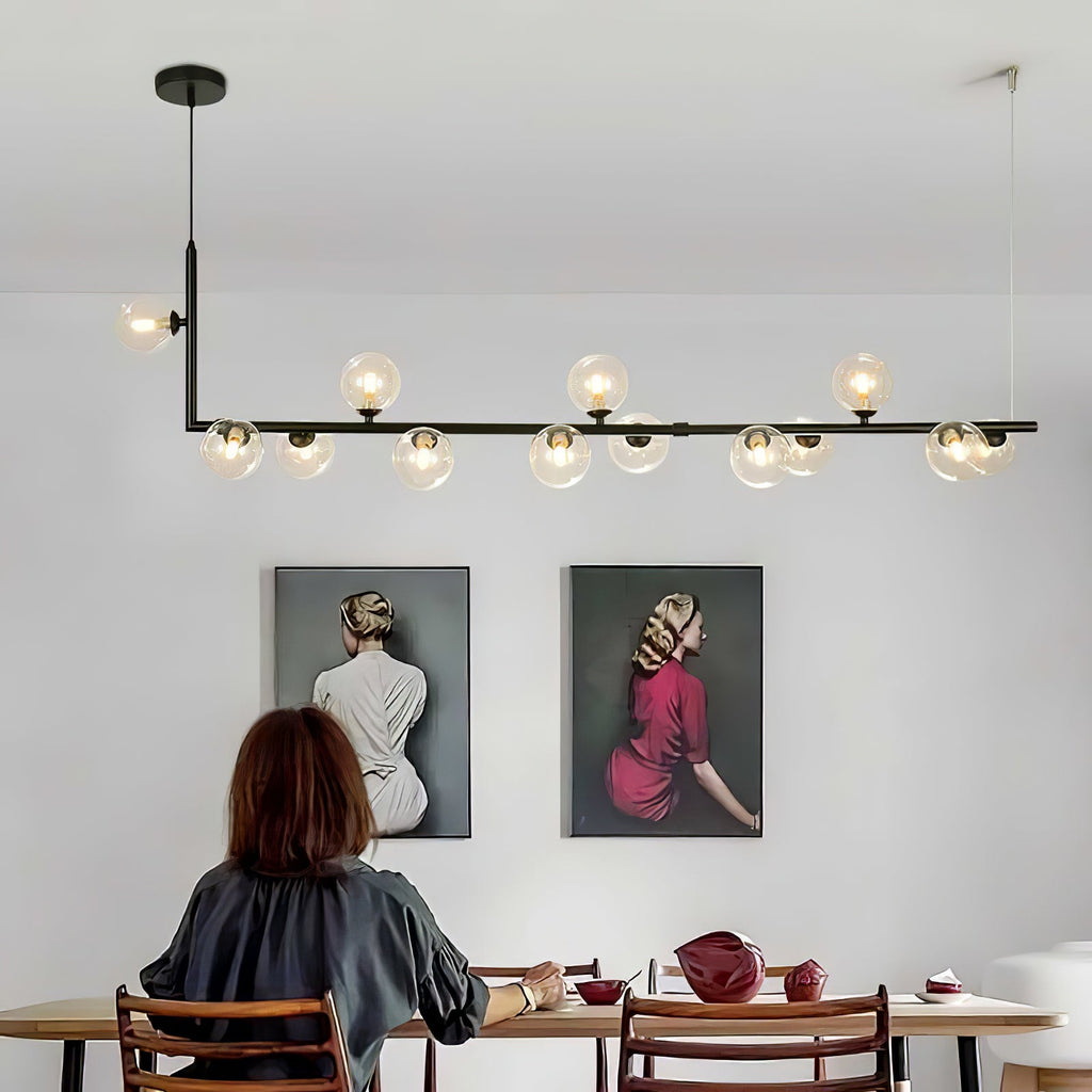 Air 73 Pendant Light, Clear Glass Spheres, Black or Gold Steel, G9