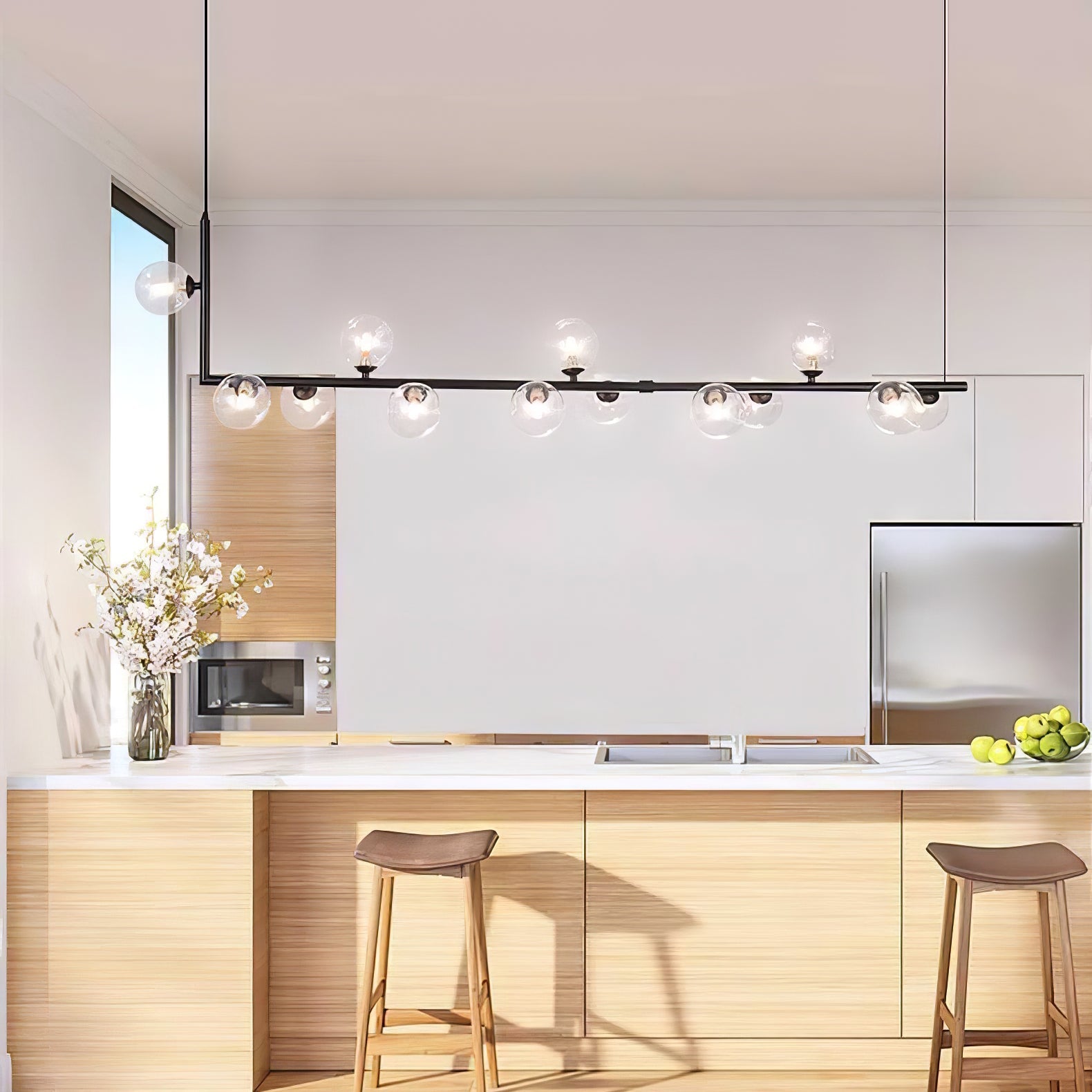 Air 73 Pendant Light, Clear Glass Spheres, Black or Gold Steel, G9