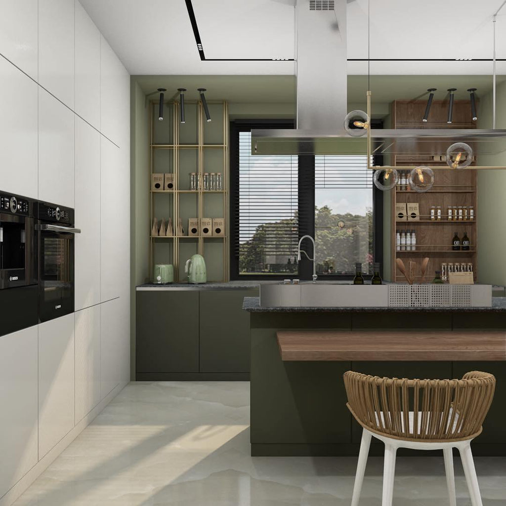 Linear glass globe pendant light over a dining area