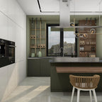 Linear glass globe pendant light over a dining area