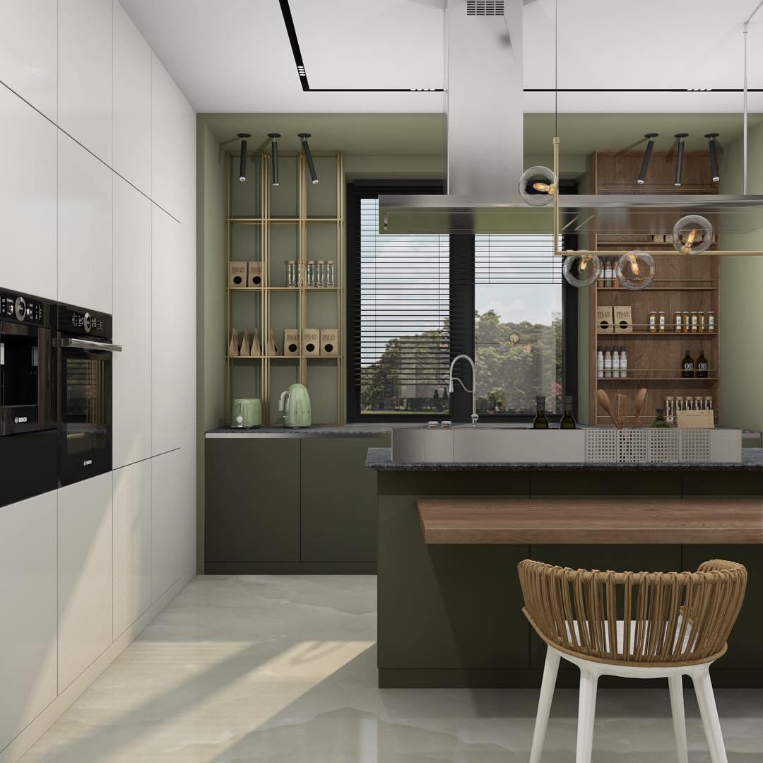 Linear glass globe pendant light over a dining area