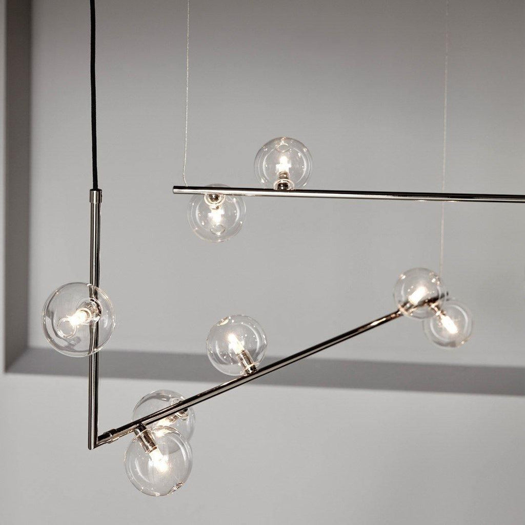 Air 73 Pendant Light, Clear Glass Spheres, Black or Gold Steel, G9