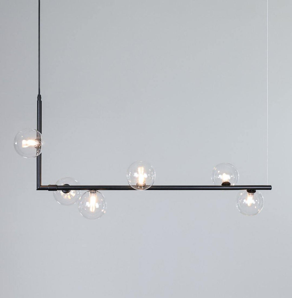 Air 73 Pendant Light, Clear Glass Spheres, Black or Gold Steel, G9