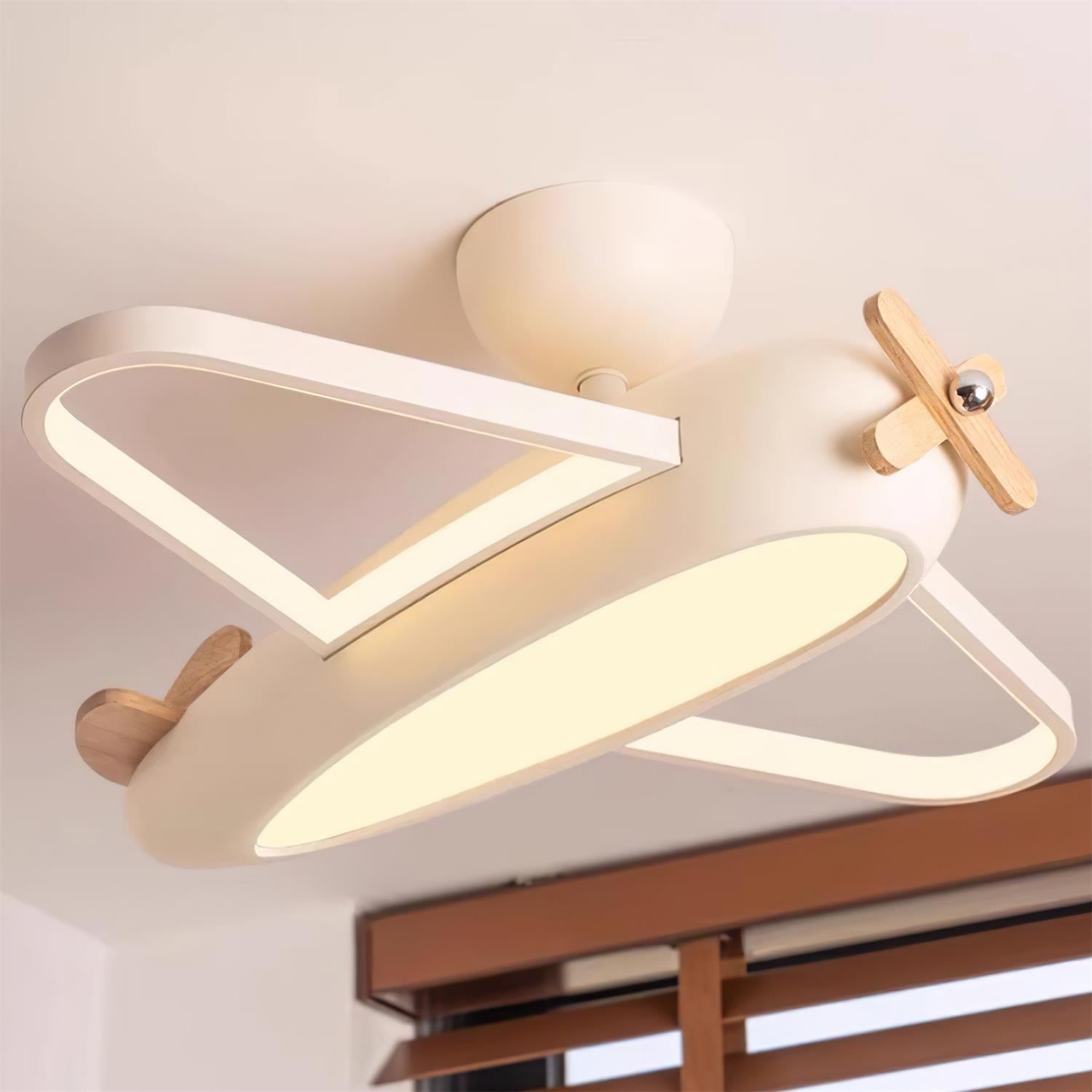 Airplane Ceiling Light For Kids' Room, Warm White LED, Wood & Metal