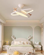 Airplane Ceiling Light For Kids' Room, Warm White LED, Wood & Metal