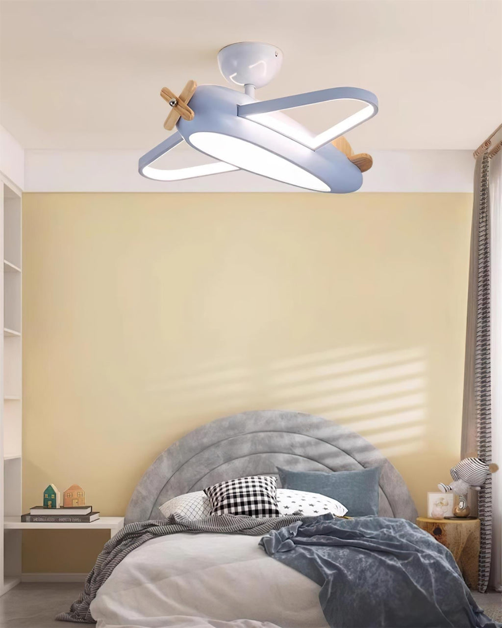 Airplane Ceiling Light For Kids' Room, Warm White LED, Wood & Metal