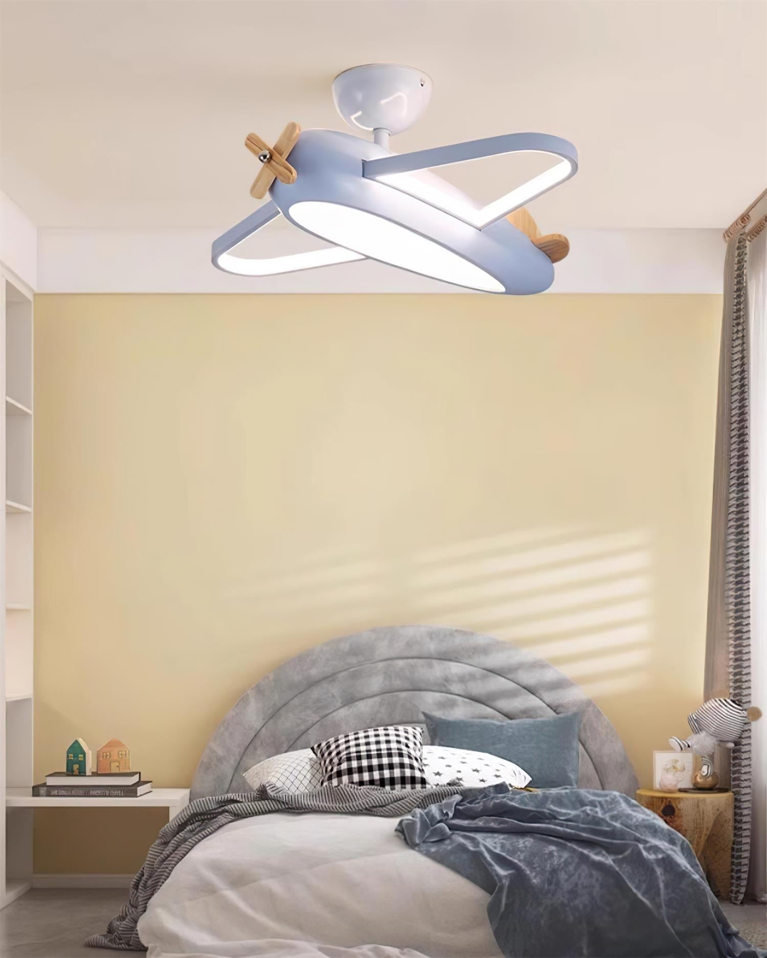 Airplane Ceiling Light For Kids' Room, Warm White LED, Wood & Metal