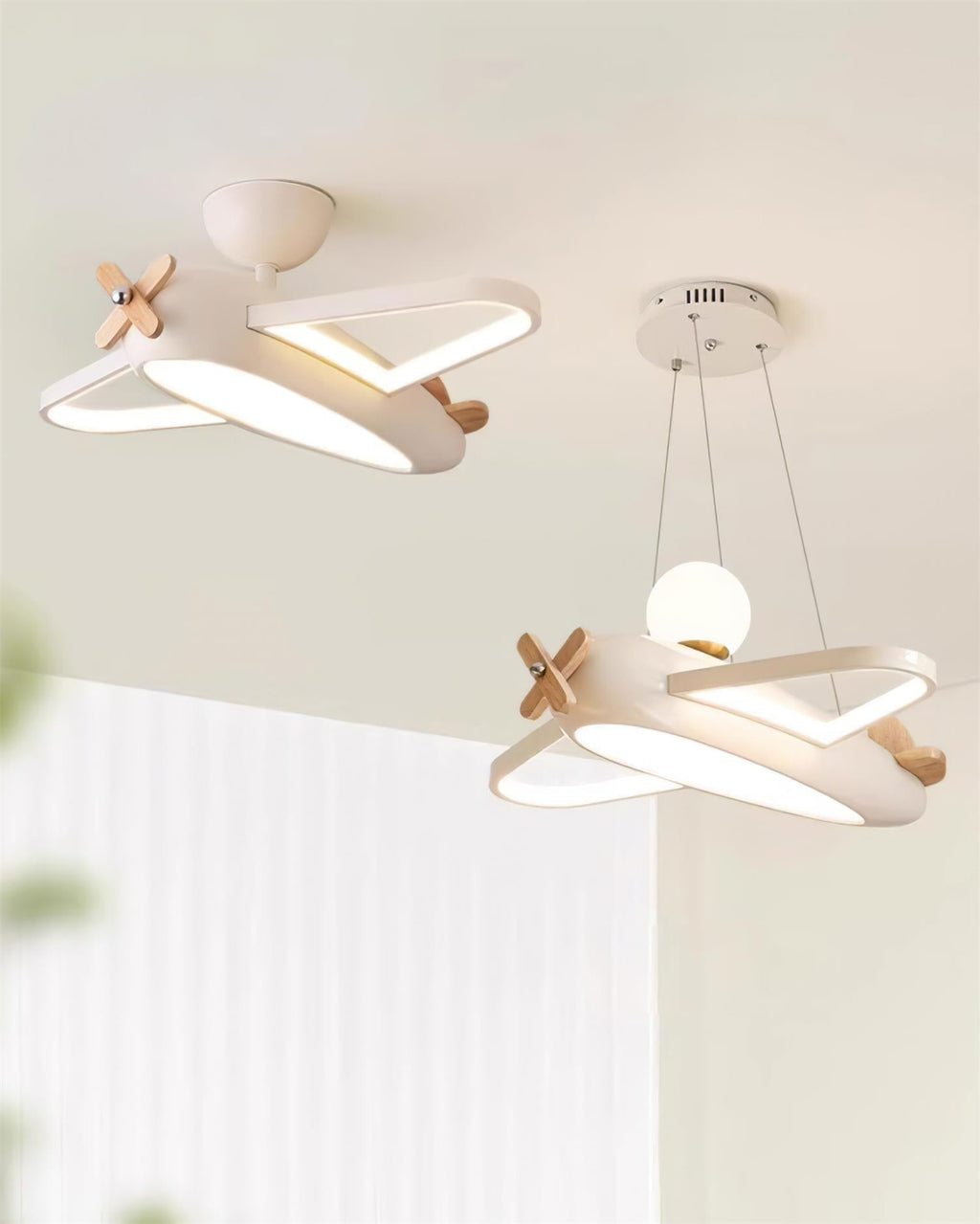 Airplane Ceiling Light For Kids' Room, Warm White LED, Wood & Metal