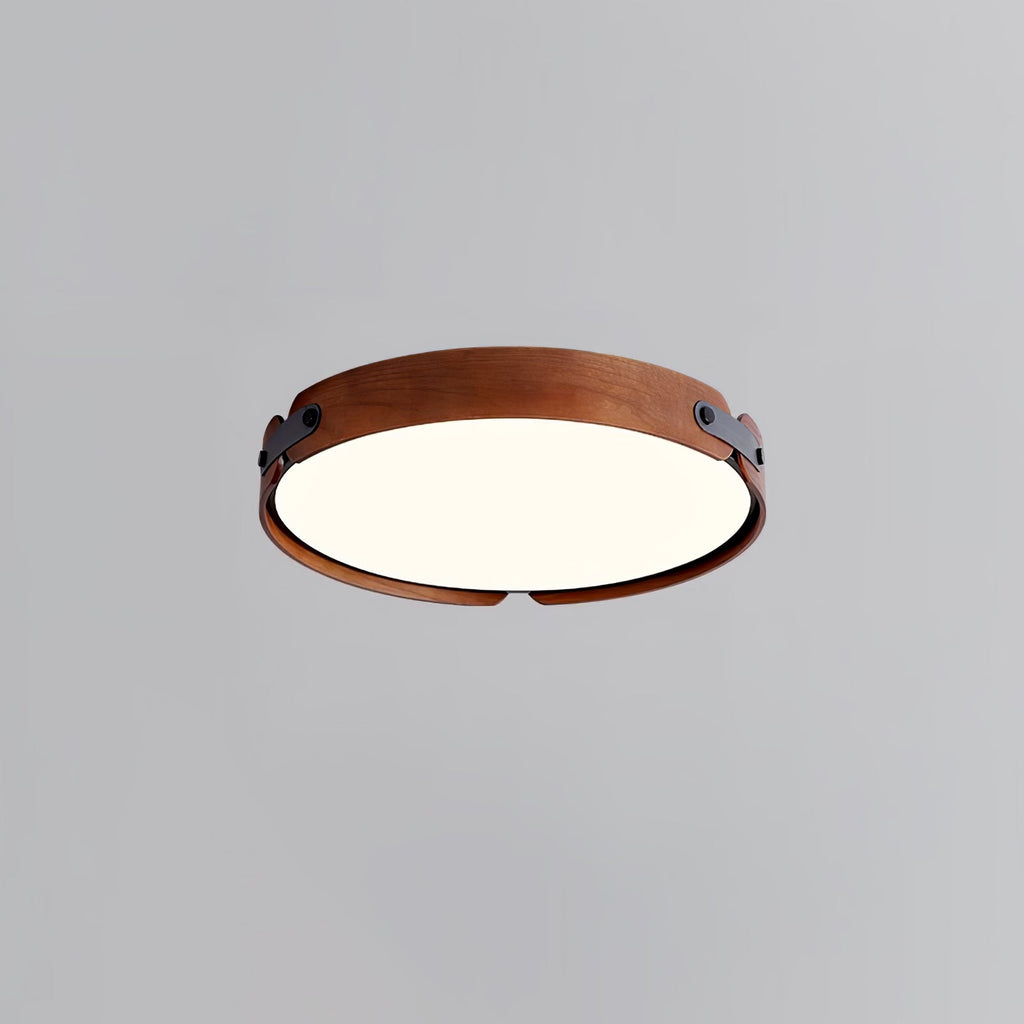 Natural wood ceiling light mounted flush against the ceiling