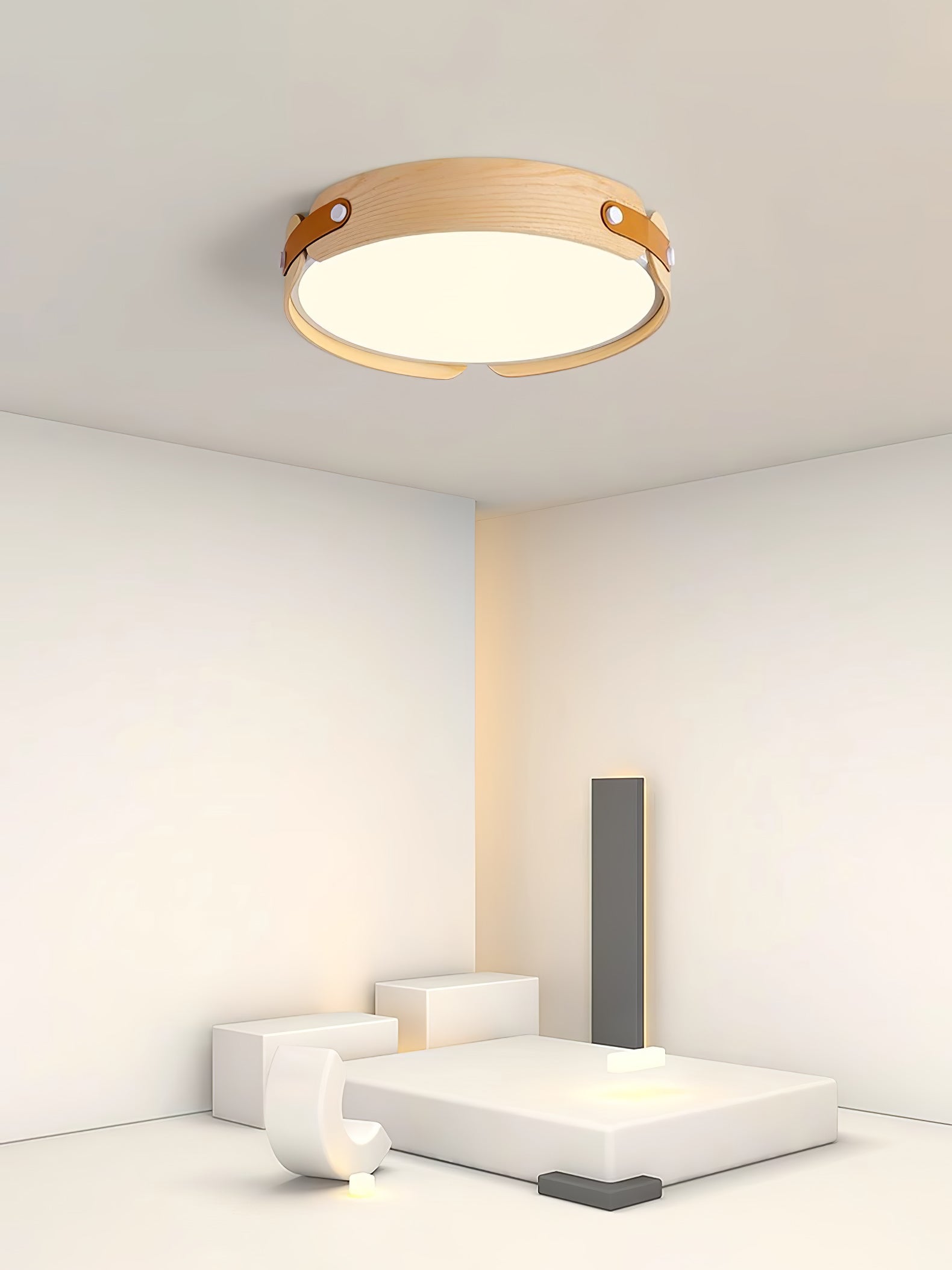 Aiwen Ceiling Light, Natural Wood and Walnut, Integrated LED, Dimmable