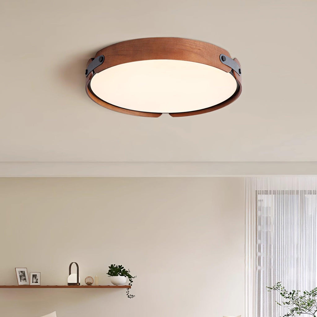 Natural wood flush ceiling light with soft even light