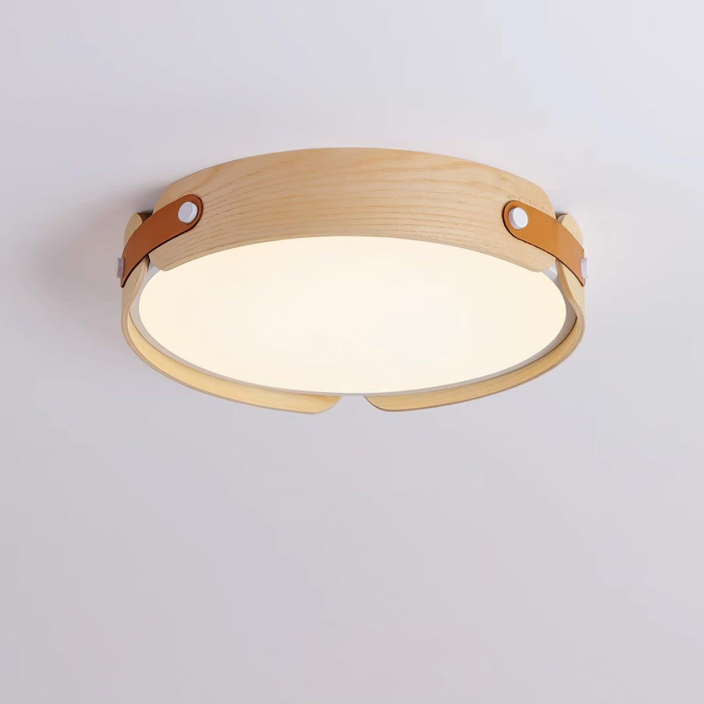 Wooden ceiling light with white diffuser in an interior