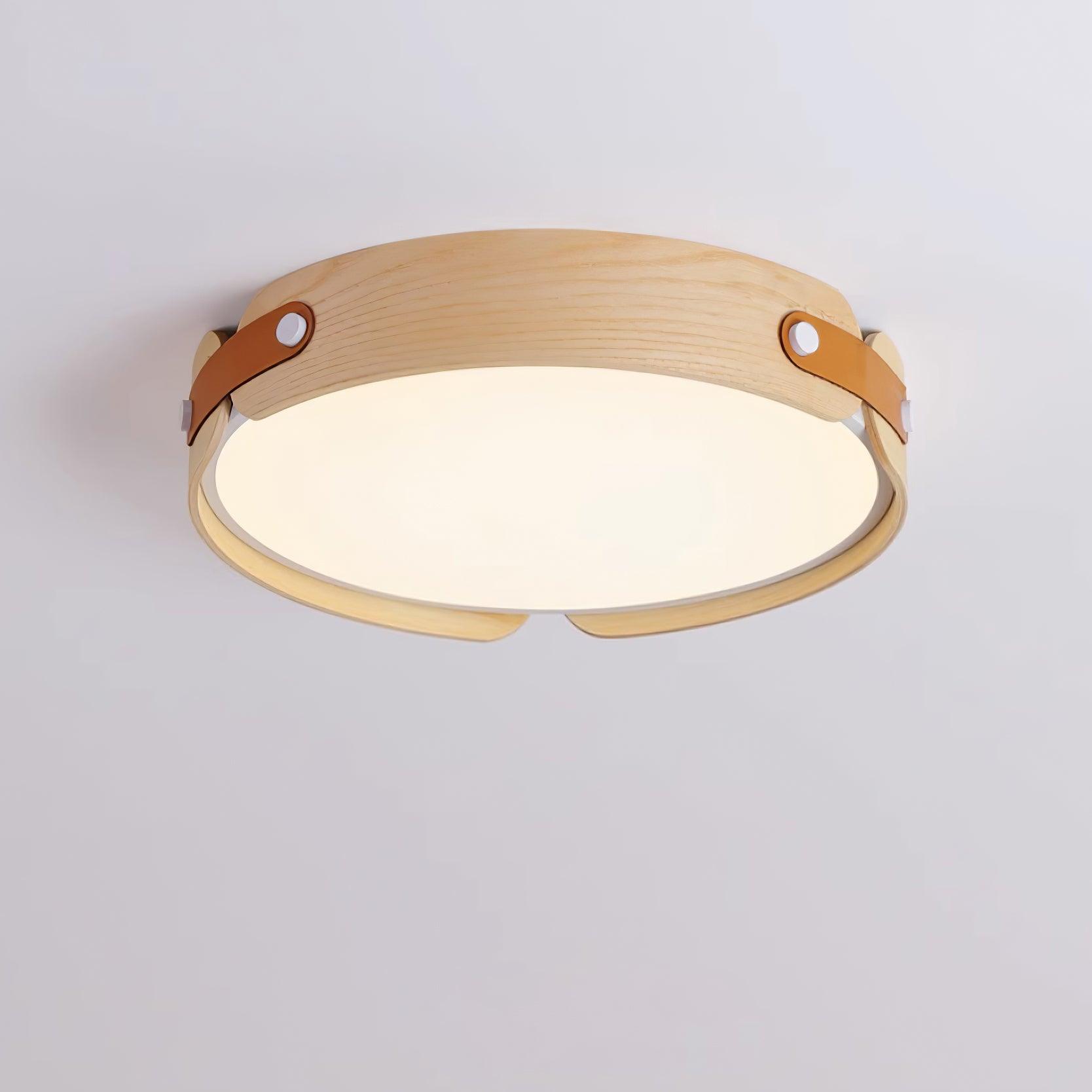 Wooden ceiling light with white diffuser in an interior