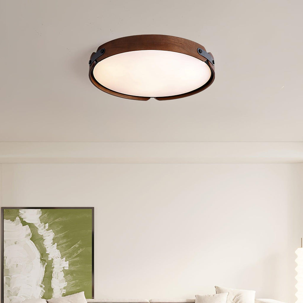Slim walnut ceiling light mounted flush overhead