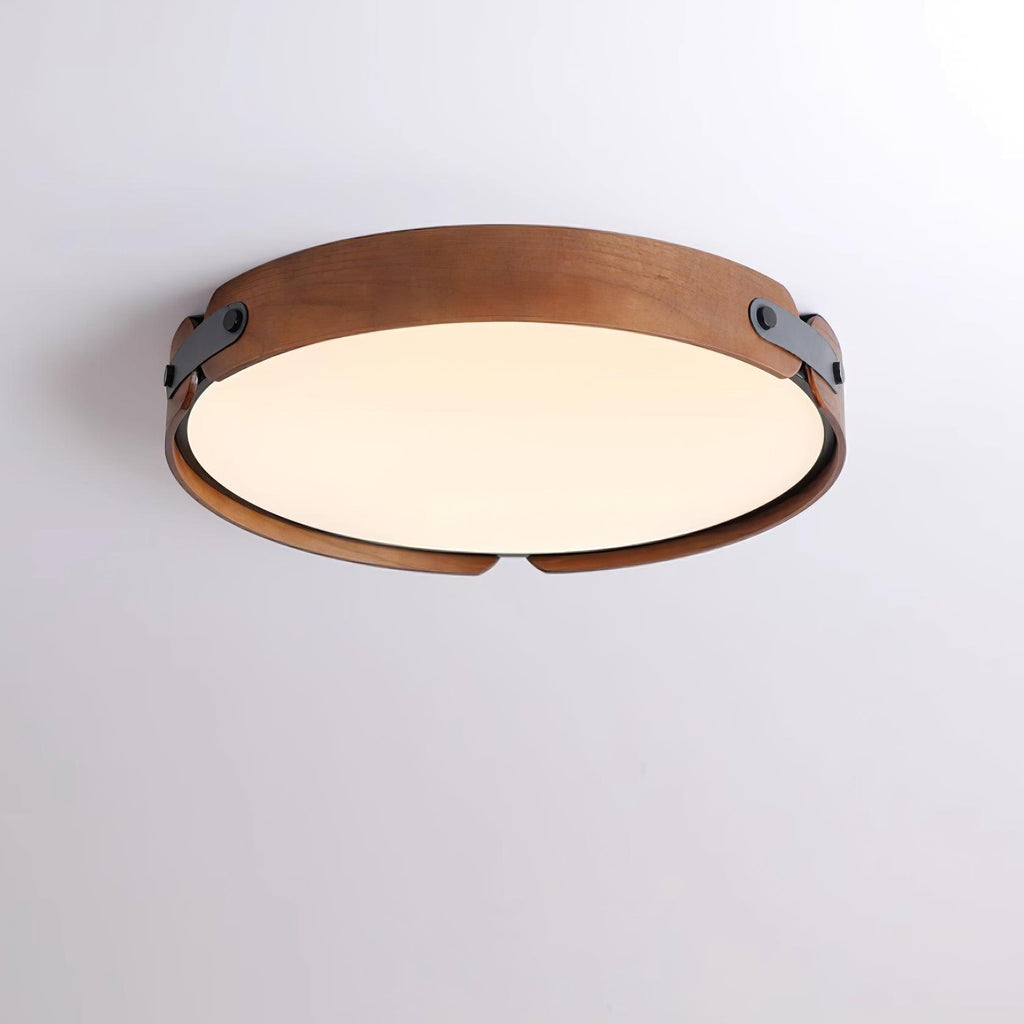 Natural wood ceiling light with soft white diffuser light