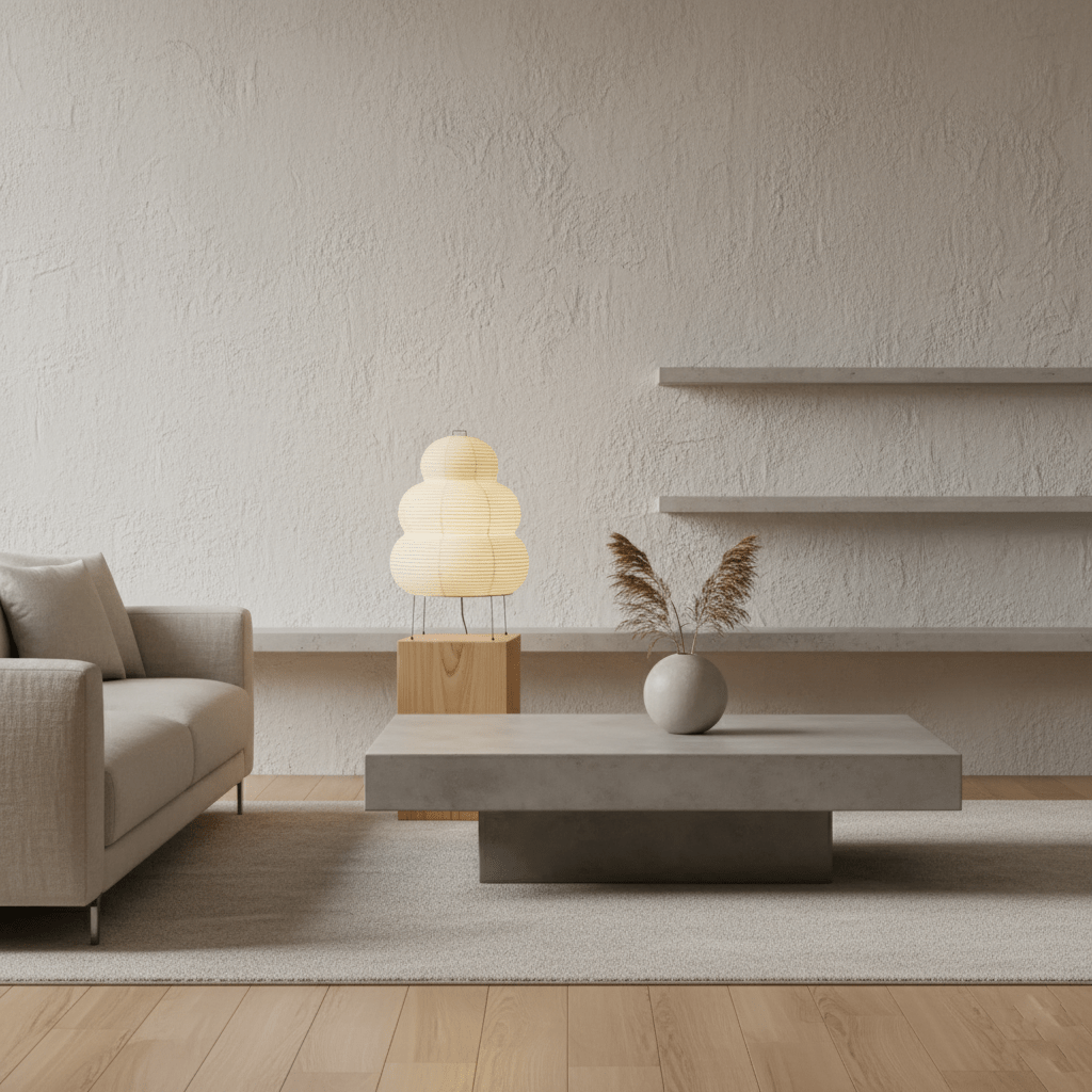 White mulberry paper table lamp front view on white