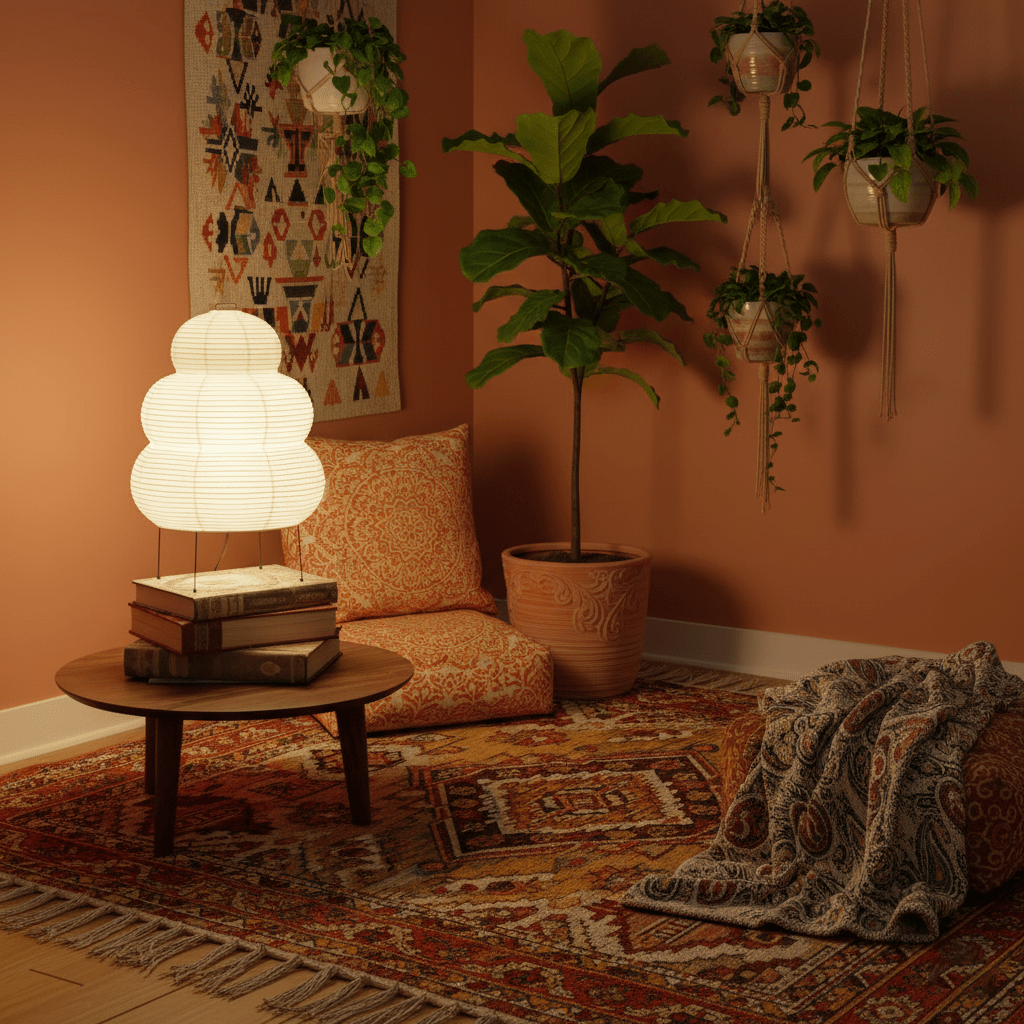 Xuanzhi mulberry paper table lamp angle view on white