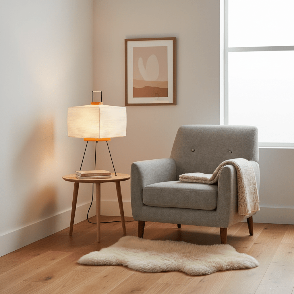 White paper table lamp shown on a clean white background
