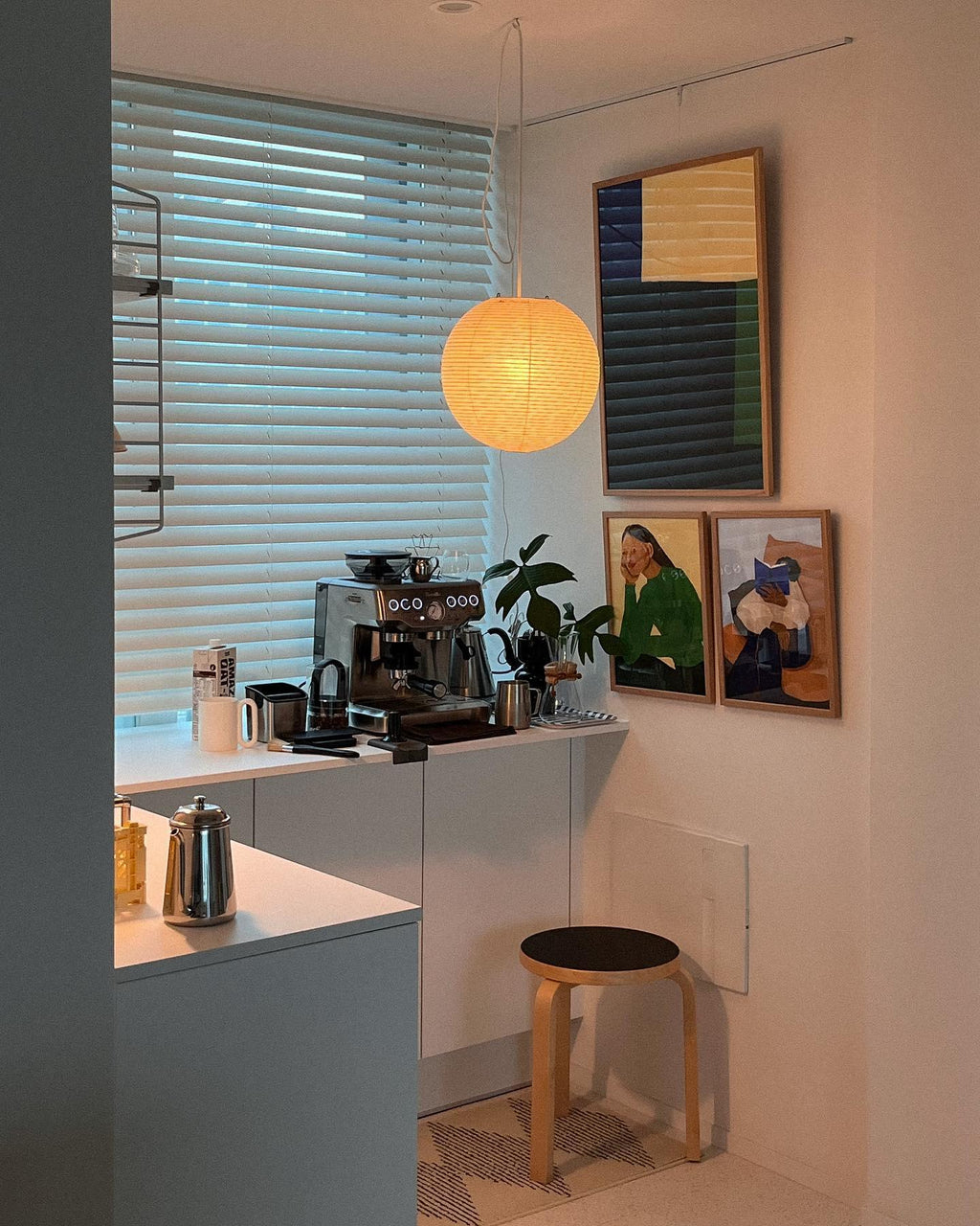 Paper sphere pendant light shown from below