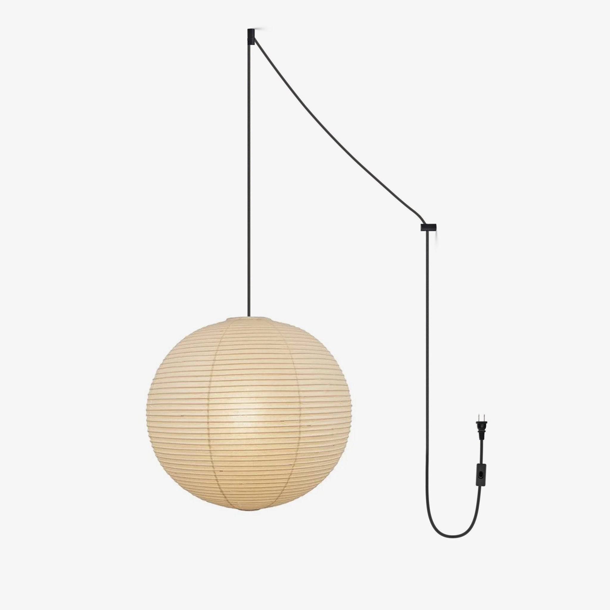 Suspension, globe en papier de mûrier fait main, cordon noir, E27