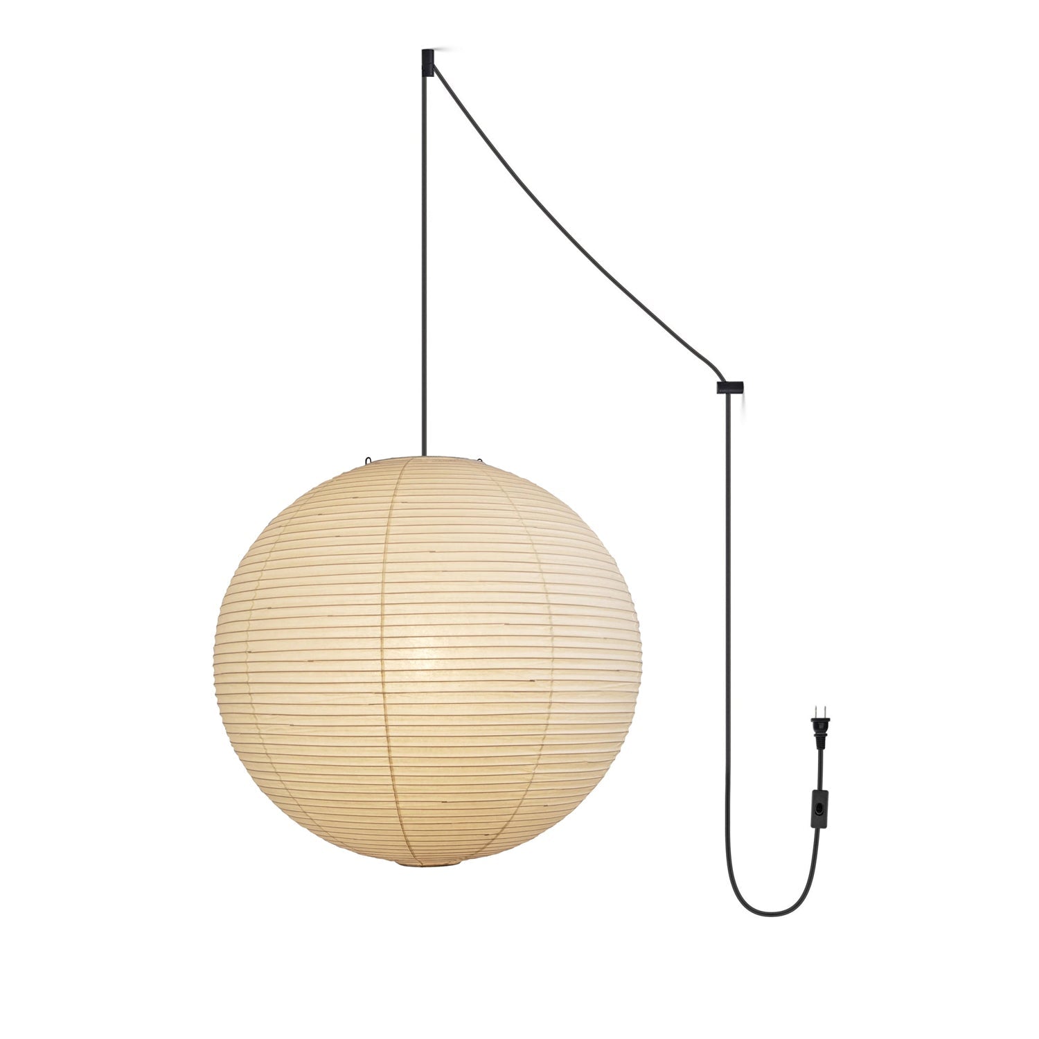Suspension, globe en papier de mûrier fait main, cordon noir, E27