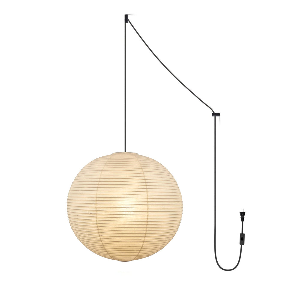 Suspension, globe en papier de mûrier fait main, cordon noir, E27