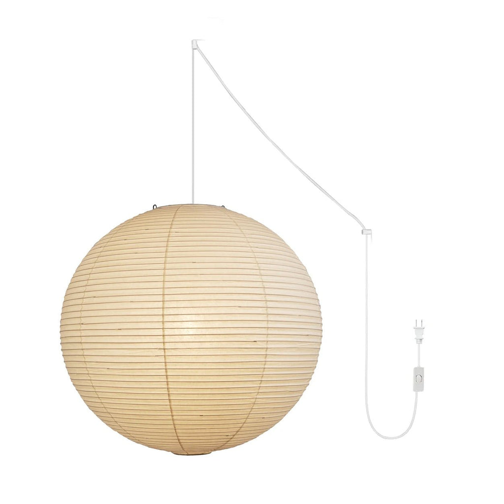 White paper globe pendant light close detail of the shade