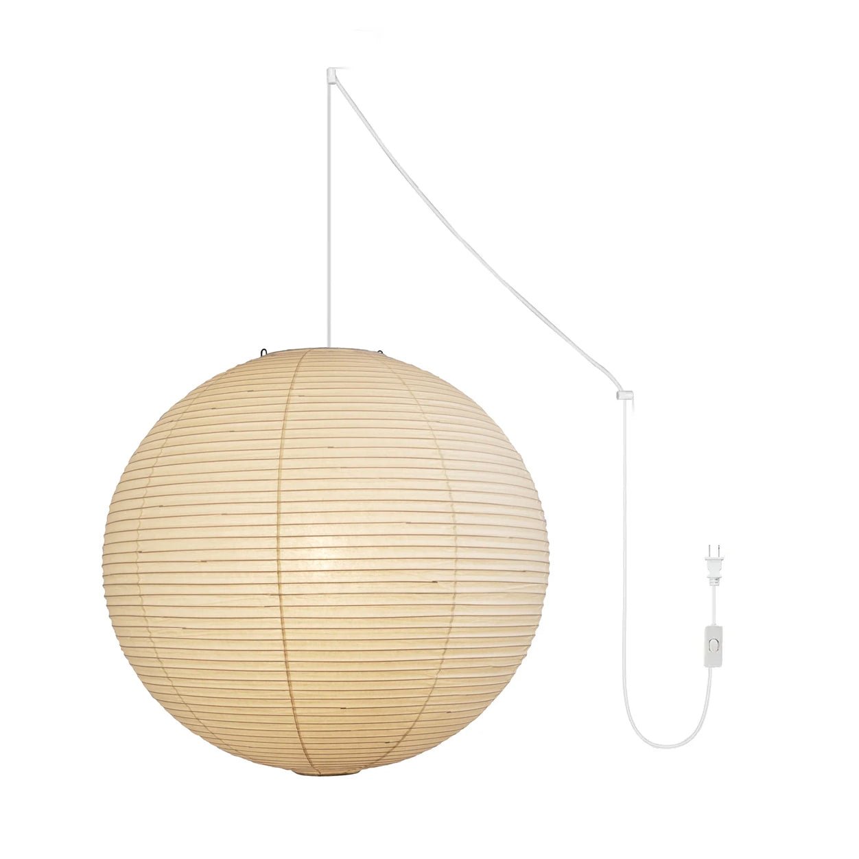White paper globe pendant light close detail of the shade