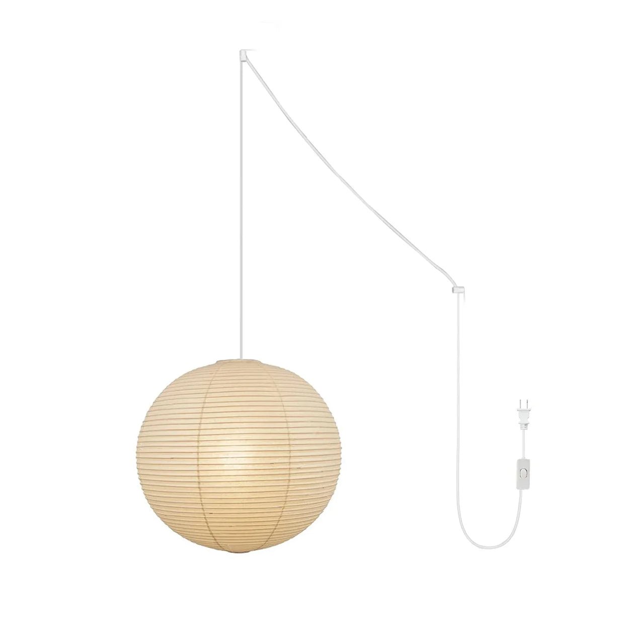 White mulberry paper globe pendant light glowing softly