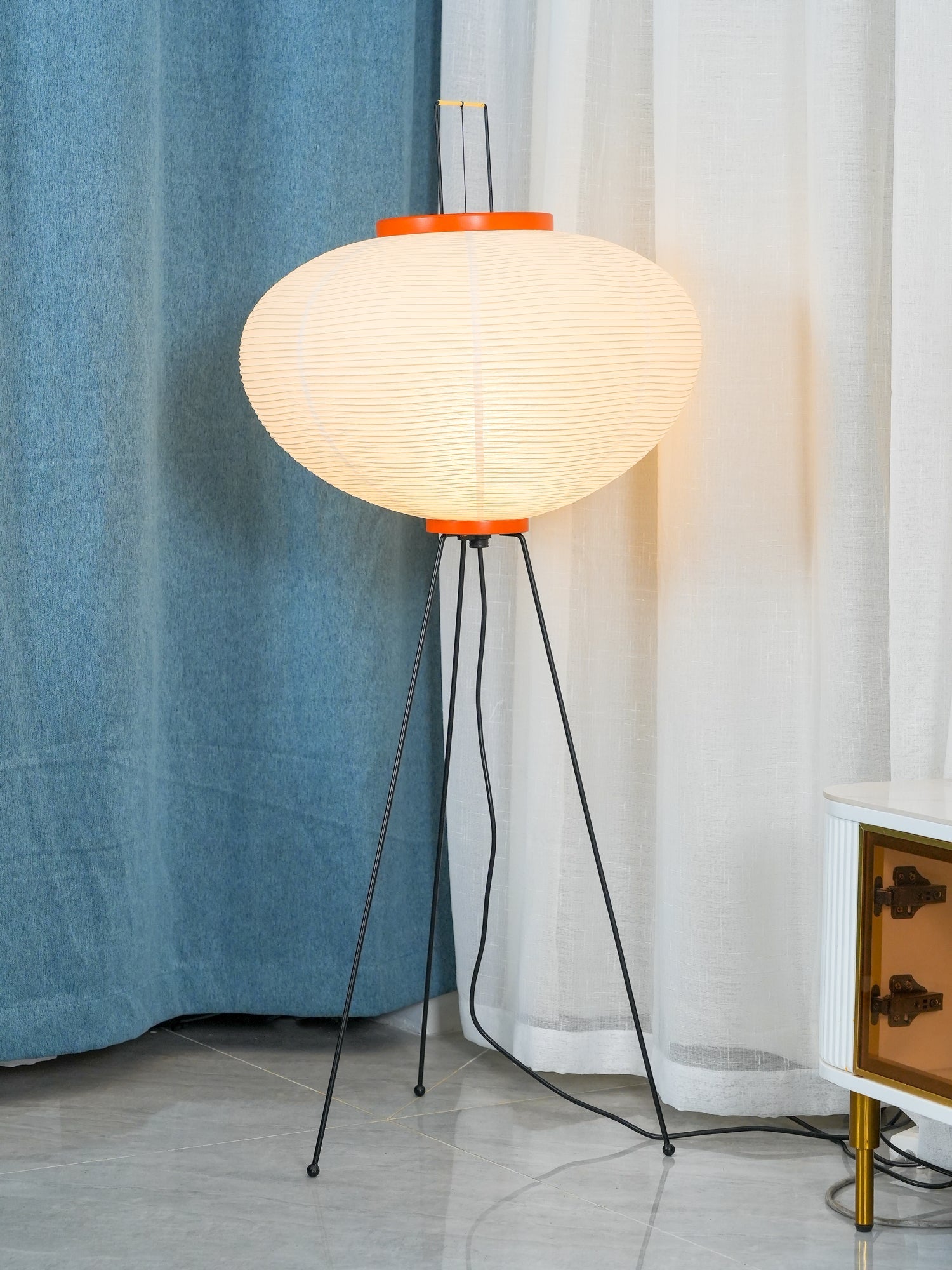 Floor Lamp, Akari Rice Paper Shade, E26/E27, Plug-In, Sculptural