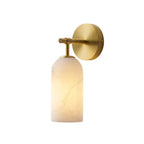 Wall Sconce, Translucent Alabaster Cylinder, Brushed Gold, E14