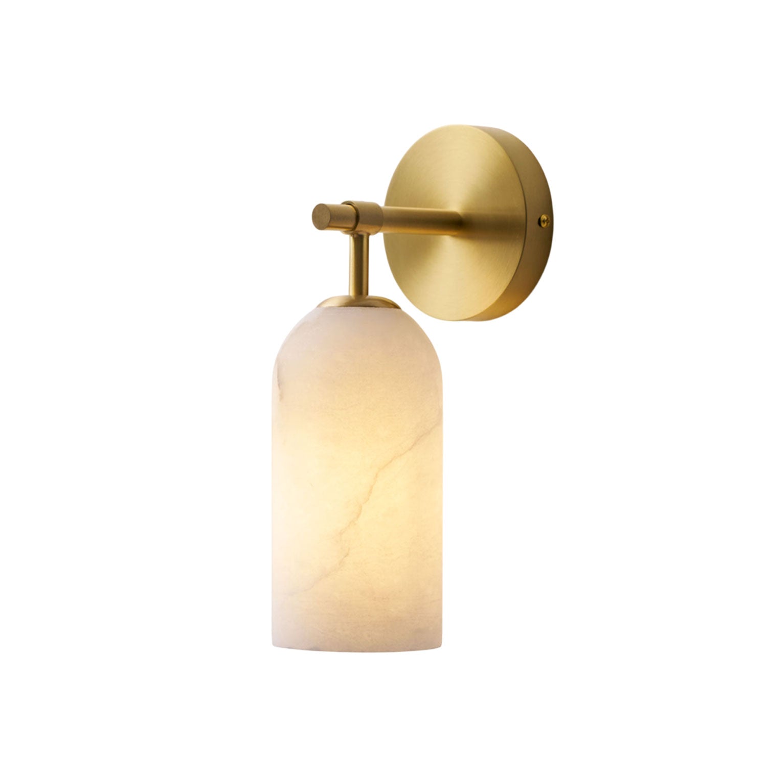 Wall Sconce, Translucent Alabaster Cylinder, Brushed Gold, E14
