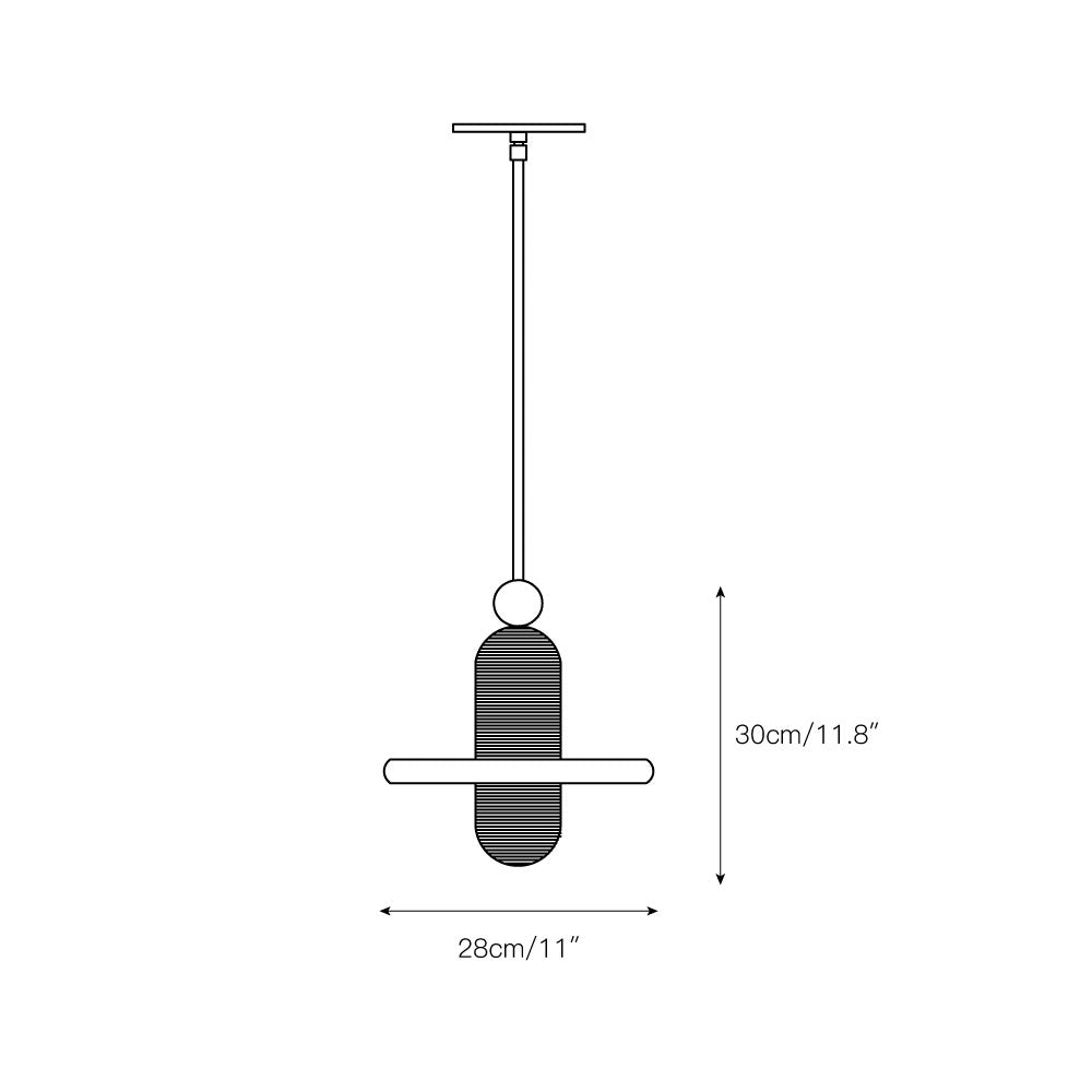 Dimension drawing of the Clérachic single-disc pendant, labeled 28 cm / 11″ wide and 30 cm / 11.8″ tall.