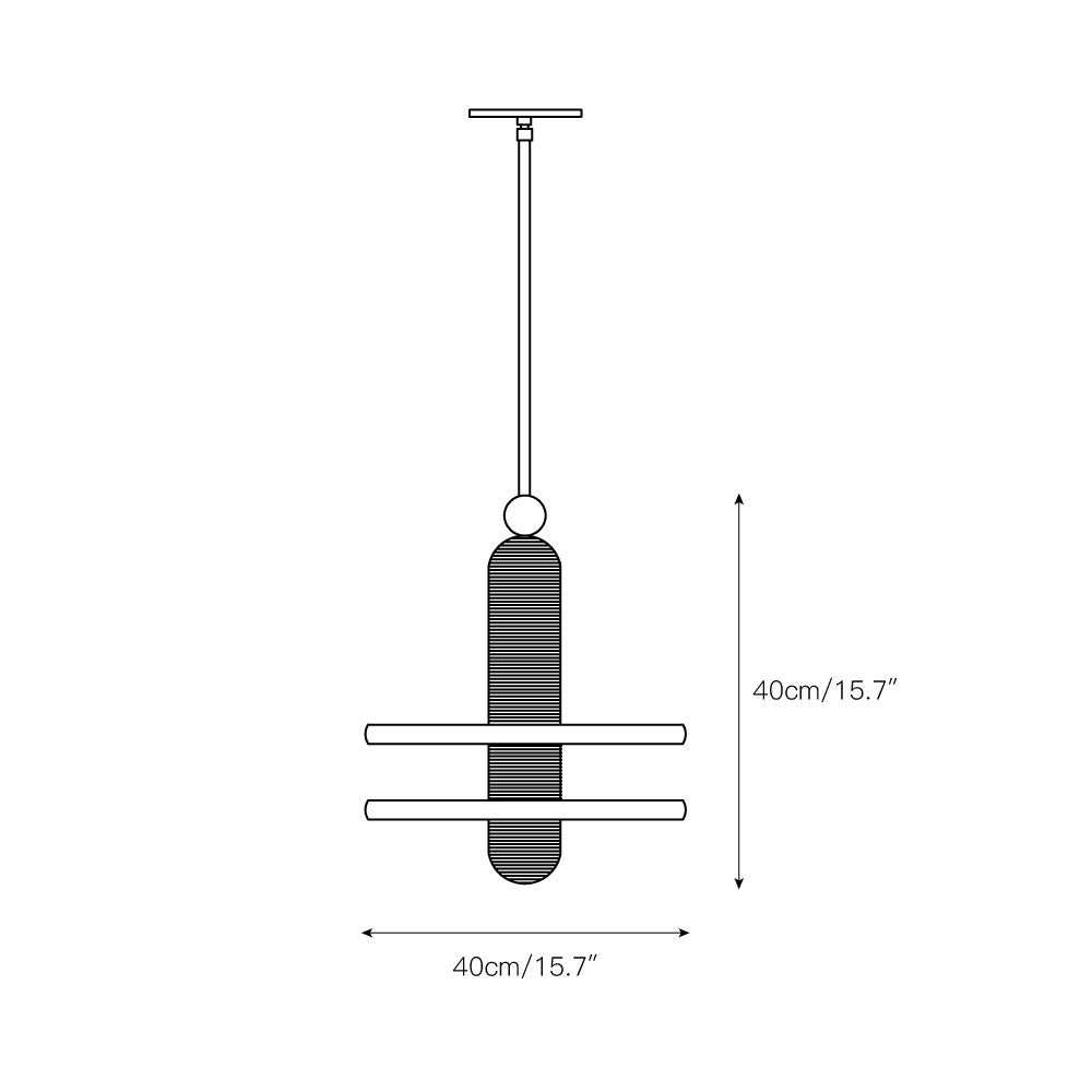 Dimension drawing of the Clérachic double-disc pendant, labeled 40 cm / 15.7″ wide and 40 cm / 15.7″ tall.