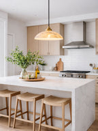 Slim alabaster dome pendant light with brass fitting and cable