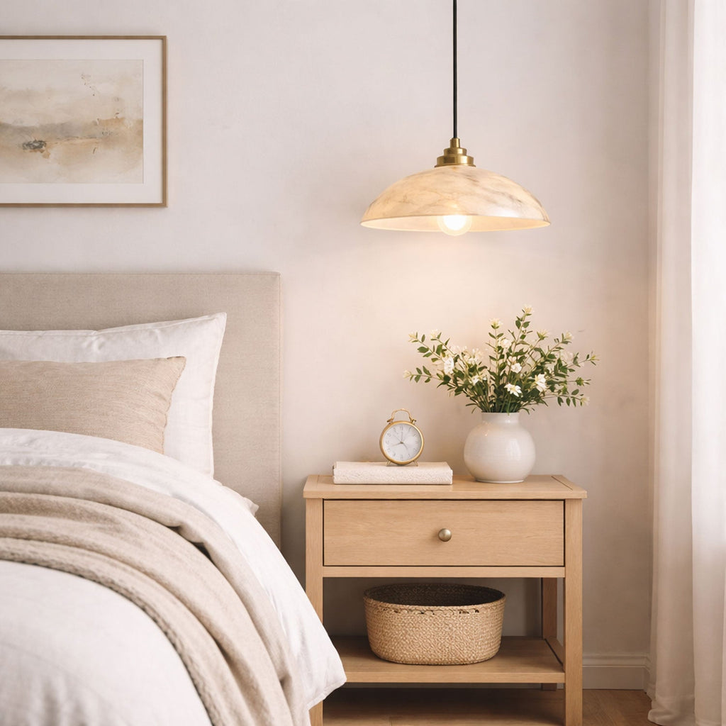 Brass and white alabaster pendant light in a modern interior