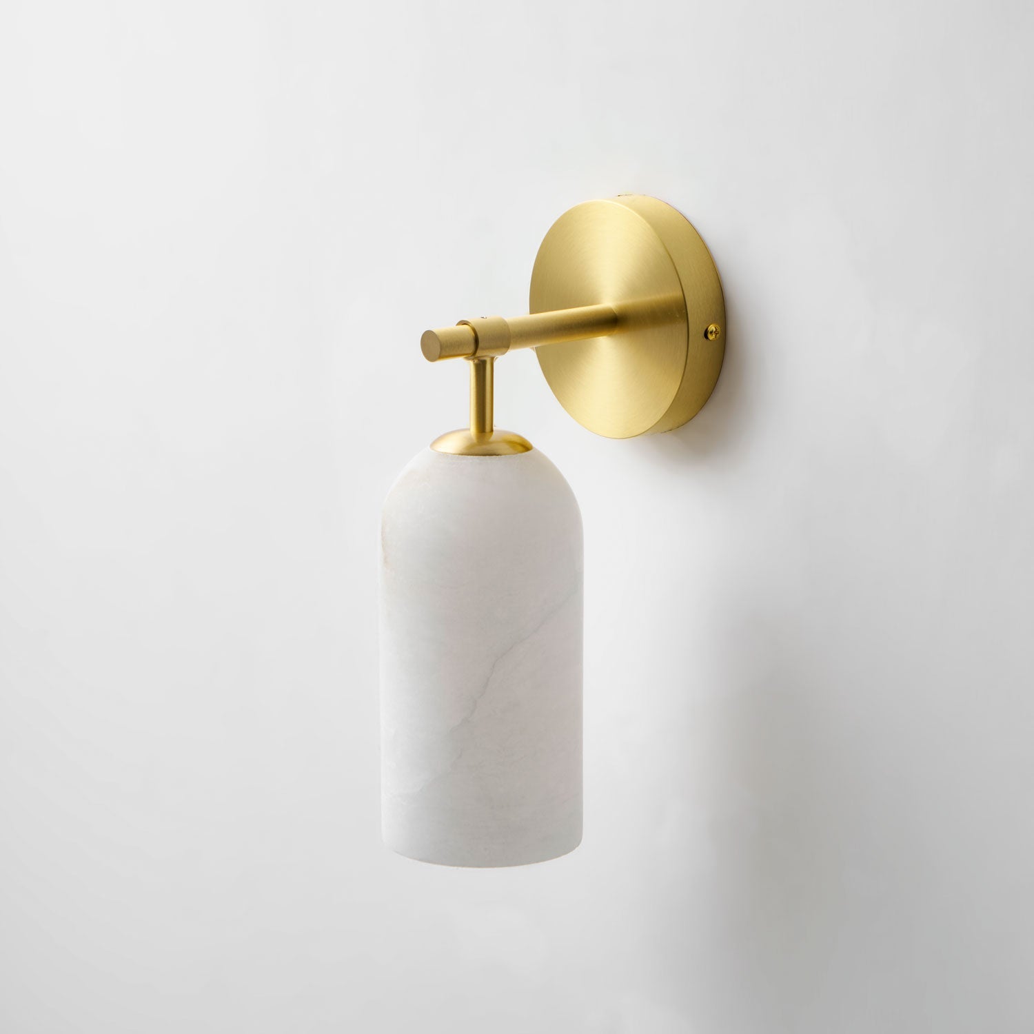 Wall Sconce, Translucent Alabaster Cylinder, Brushed Gold, E14