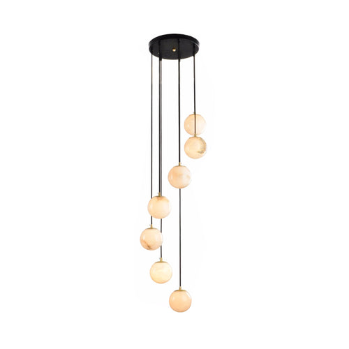 The seven-ball Afralia alabaster chandelier photographed against a plain white background.