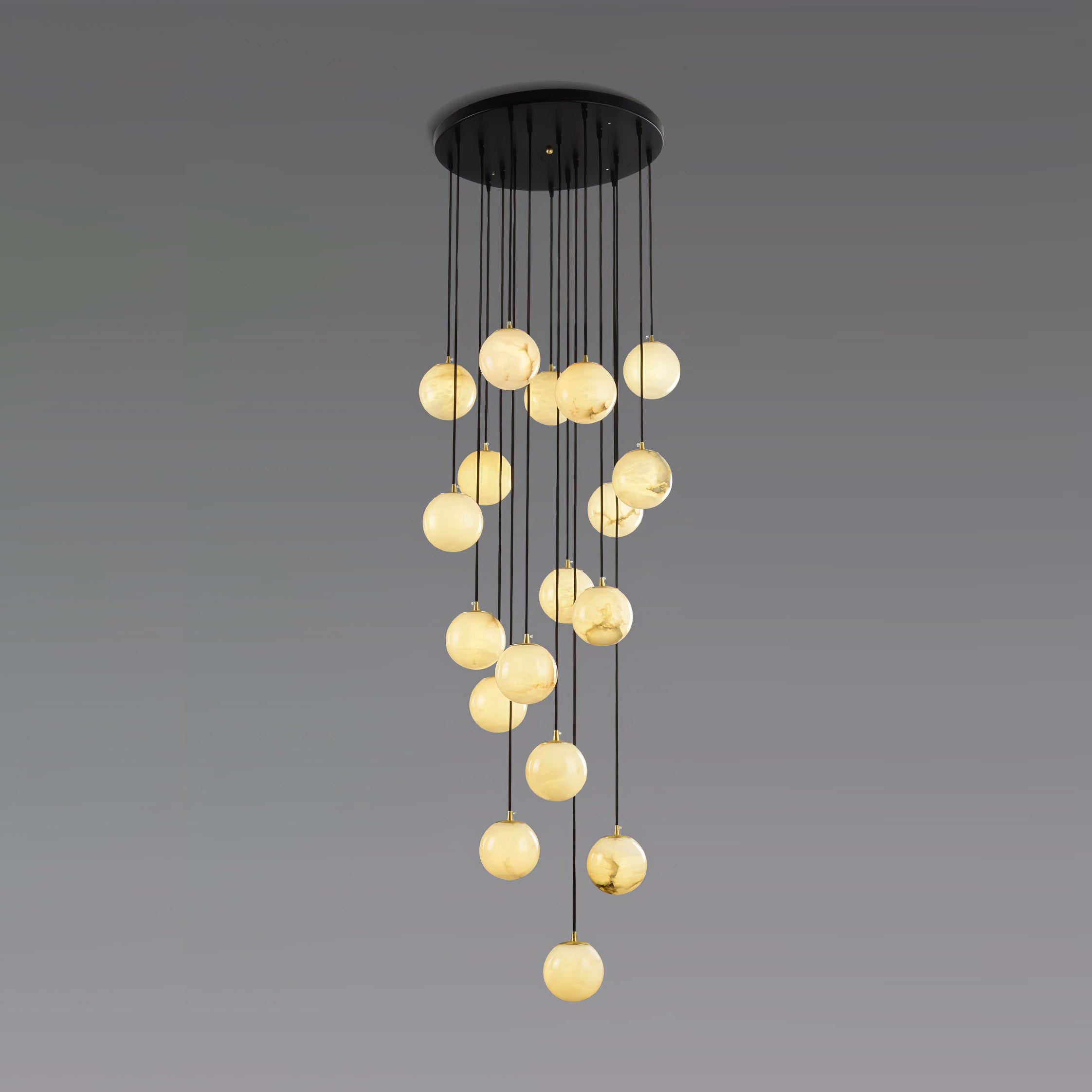 The tallest Afralia cluster, alabaster balls cascading in a long spiral from one canopy.
