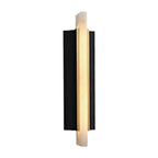 Studio view on white of the lit blade, brass edging visible along the black panel.