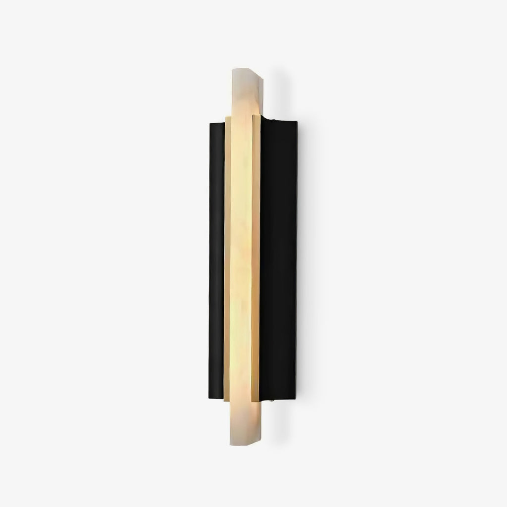 The same fixture on white, its alabaster blade glowing against the matte black panel.