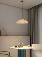 Genuine alabaster dome pendant with brass fitting and cable suspension