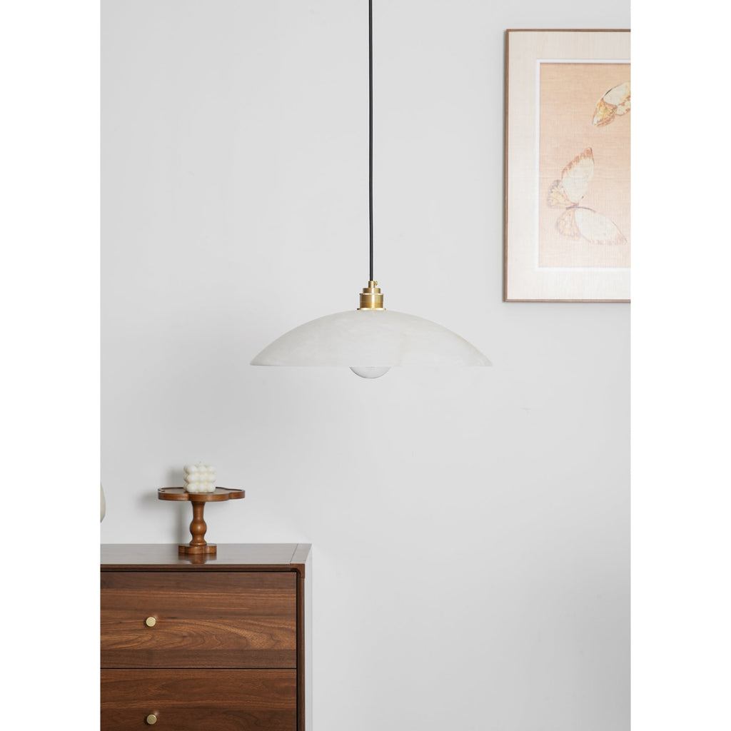 Pendellampe, ægte alabasterkuppel, messingbeslag, E26/E27